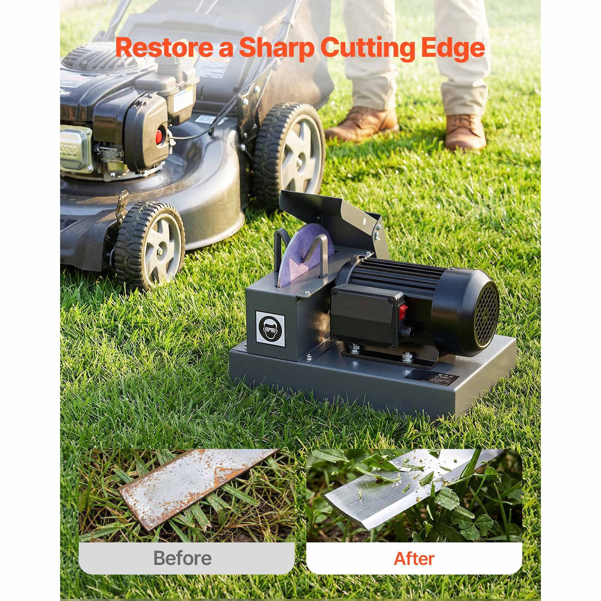 Lawn Mower Blade Sharpener, 1HP Lawnmower Blades Grinder with 9" Ceramic Grinding Wheel, Grit Collector & Balancer, 30°/40° Blade Sharpening Machine for High Lift, Low Lift, Gator & Flat Blades