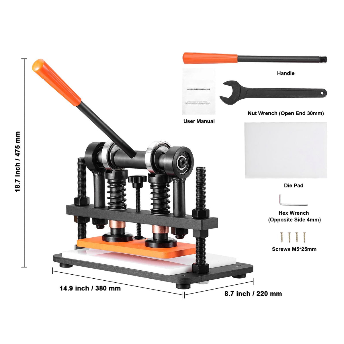 Leather Cutting Machine, 10.2 x 4.7 in Embossing Plate Manual Die Cutter, 0.47 in Pressure Stroke Dual Guide Shafts Die Cut Machine, Leather Embossing Machine for Various of Materials