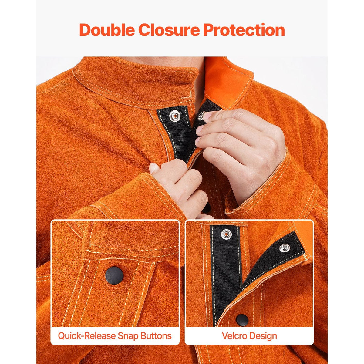 Leather Welding Jacket, Heavy Duty Cowhide Flame Resistant Welding Coat, Waterproof Heat-Resistant Safety Jacket with 4 Pockets & Adjustable Cuffs for Welders Steelworks - M Size