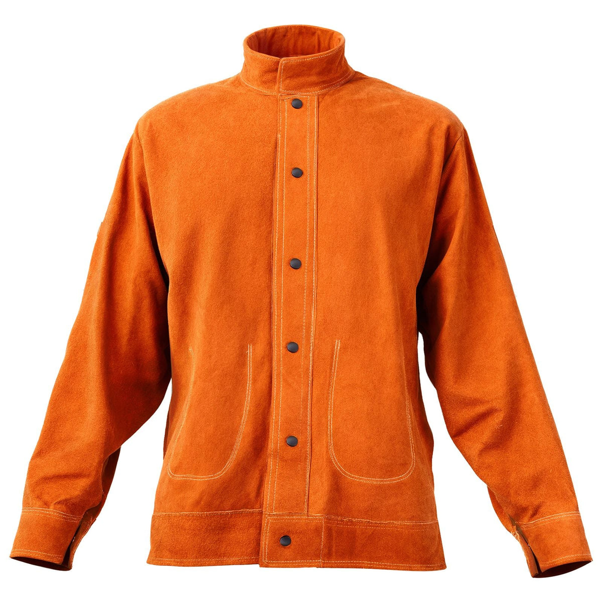 Leather Welding Jacket, Heavy Duty Cowhide Flame Resistant Welding Coat, Waterproof Heat-Resistant Safety Jacket with 4 Pockets & Adjustable Cuffs for Welders Steelworks - M Size