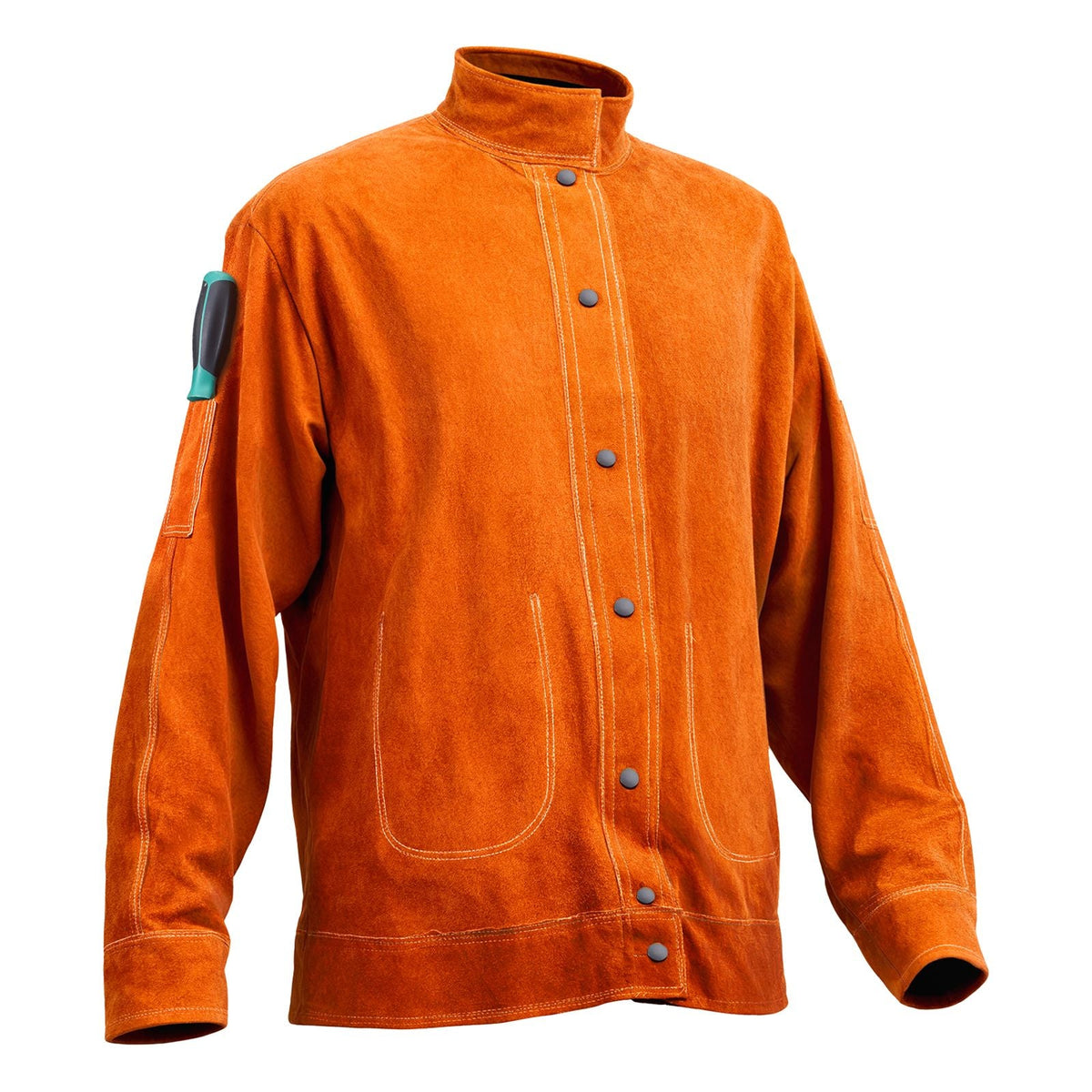 Leather Welding Jacket, Heavy Duty Cowhide Flame Resistant Welding Coat, Waterproof Heat-Resistant Safety Jacket with 4 Pockets & Adjustable Cuffs for Welders Steelworks - M Size