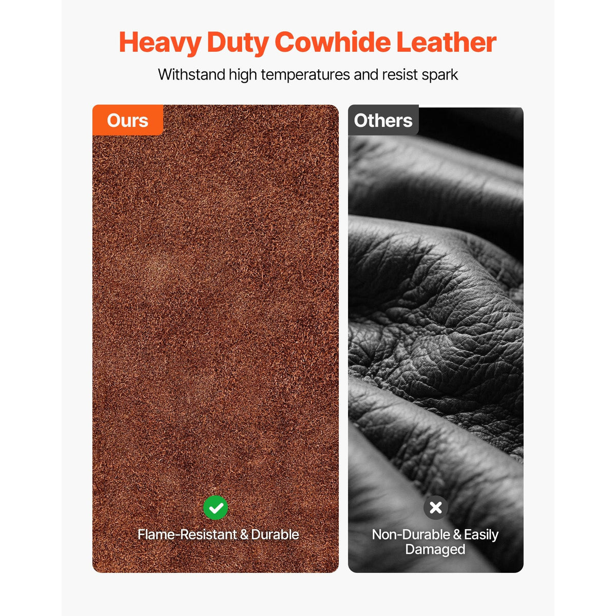 Leather Welding Sleeves, Heavy Duty Cowhide Flame Resistant Work Sleeves for Arm Protection, Heat-Resistant Safety Sleeve for Welding, Blacksmithing, Woodworking, Gardening