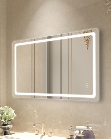 LED Bathroom Mirror, 36" x 72" LED Bathroom Vanity Mirror with Frontlit and Backlit, Anti-Fog Memory Mirror with Lights, Stepless 3 Colors Temperature Dimmable Bathroom Mirror, Wall Mounted