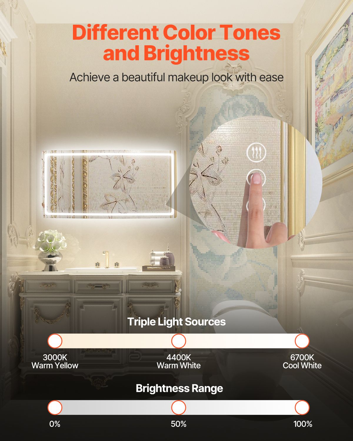 LED Bathroom Mirror, 36" x 72" LED Bathroom Vanity Mirror with Frontlit and Backlit, Anti-Fog Memory Mirror with Lights, Stepless 3 Colors Temperature Dimmable Bathroom Mirror, Wall Mounted