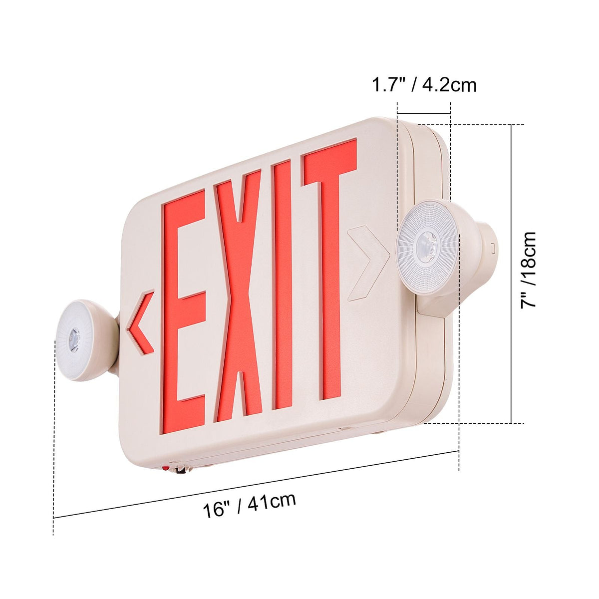 LED Exit Sign with Emergency Lights, Two LED Adjustable Heads Emergency Exit Light with Battery Backup, Combo Red Letter Fire Exit Lighting, Commercial Exit Signs
