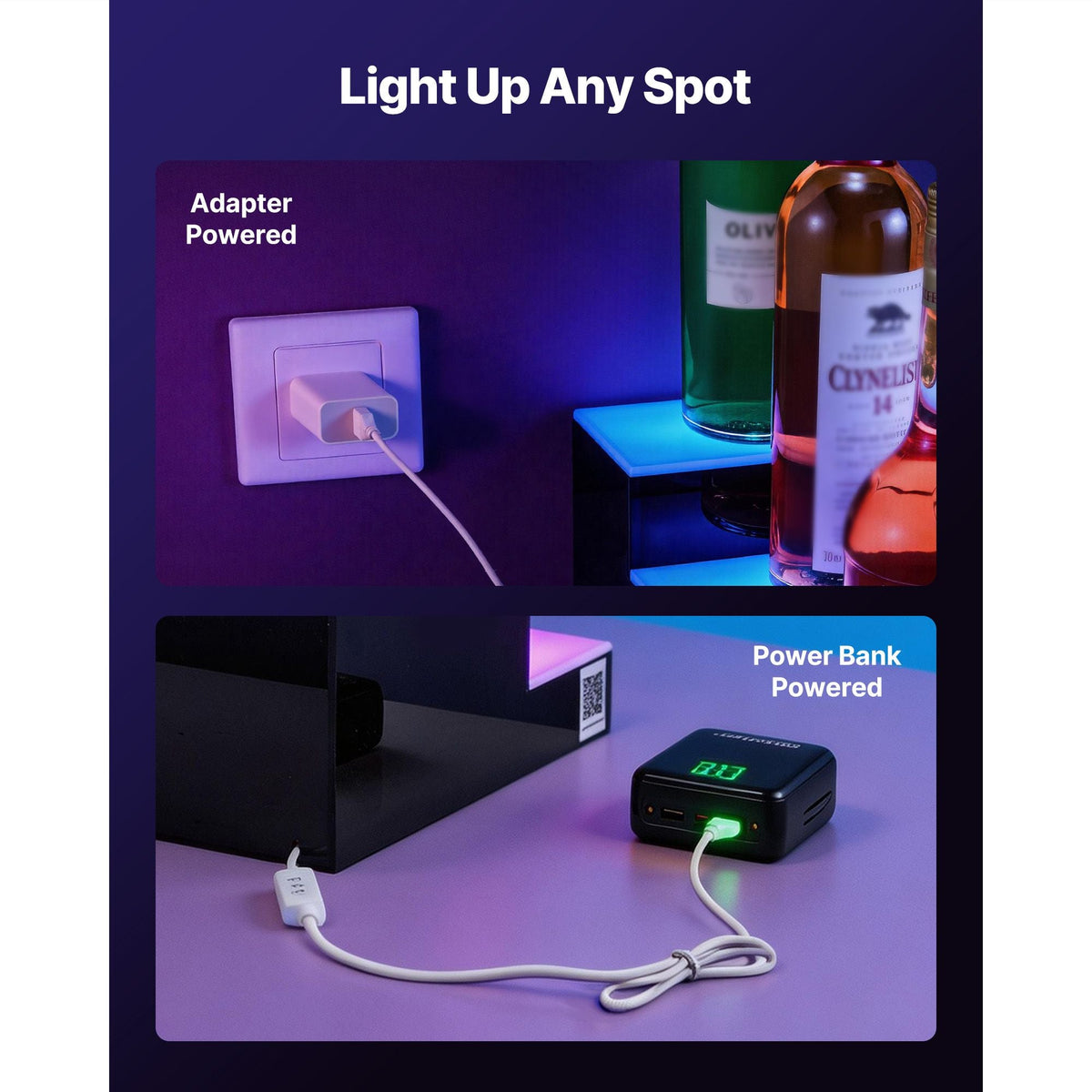 LED Lighted Liquor Bottle Display, 2 Tiers 24 inches, Supports USB, Acrylic Illuminated Home Bar Shelf Display with RF Remote & App Control, 9 Static Colors, Timing Mode, for 12-16 Bottles
