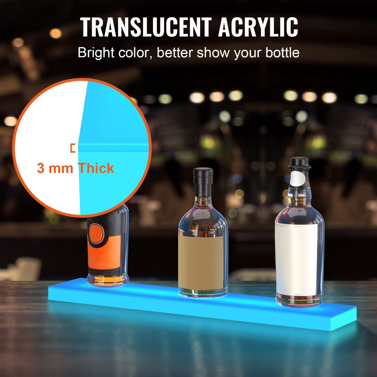 LED Lighted Liquor Bottle Display Bar Shelf RF & App Control 24" 1-Step White