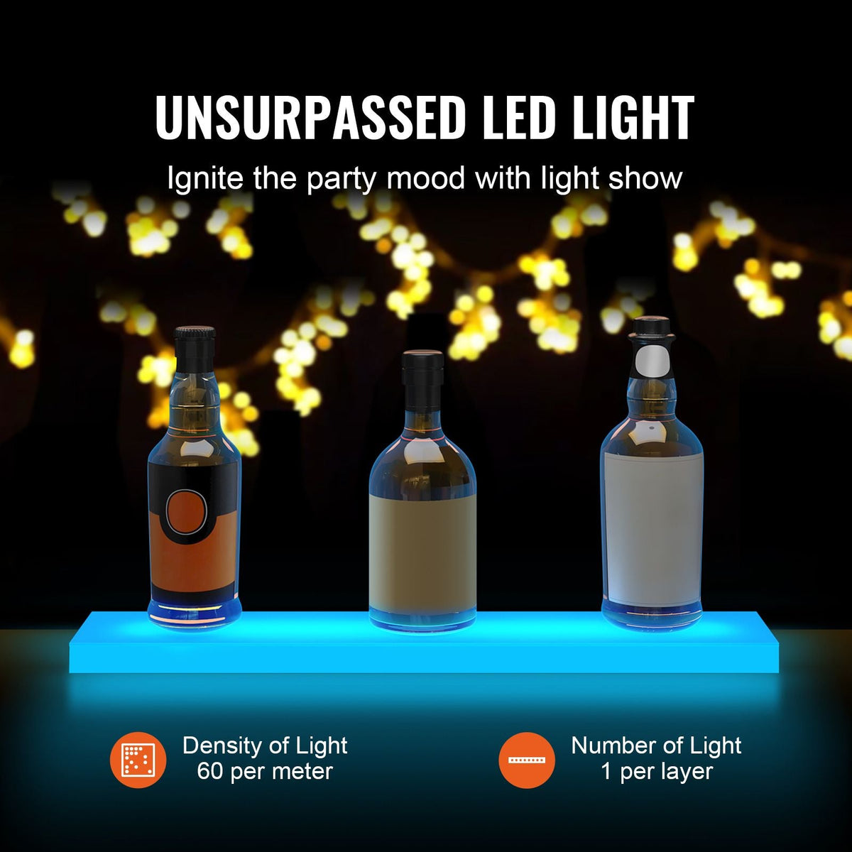 LED Lighted Liquor Bottle Display Bar Shelf RF & App Control 24" 1-Step White