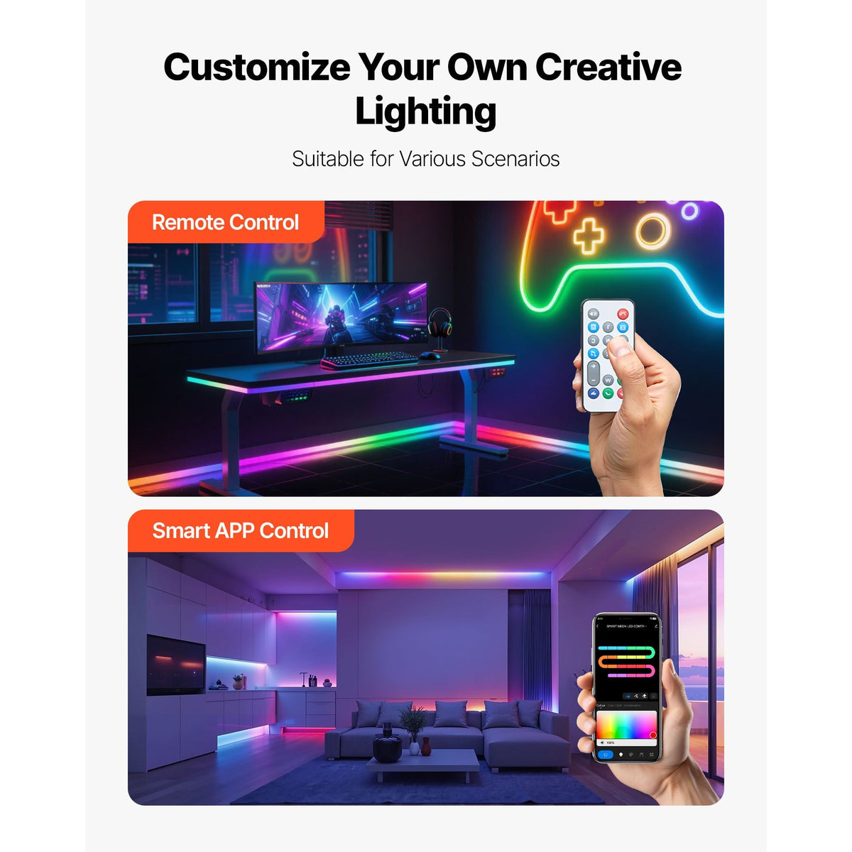 LED Neon Rope Light, 16.4 ft, Flexible RGB-IC LED Strip Light, Control with App/Remote, Works with Alexa & Google Assistant, Music Syncing, Custom DIY Neon Flex Lights, for Bedroom Gaming Indoor