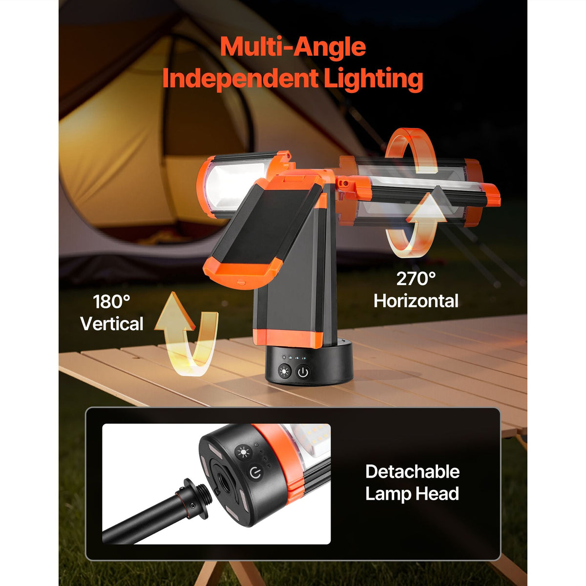 LED Work Light with Stand, 13.2Ah, Rechargeable Cordless Camping Light, with 3 Lamp Heads, Detachable Tripod Stand, 2200 Lumens 3000K-6500K Dimmable, Portable Construction Lighting for Job Site