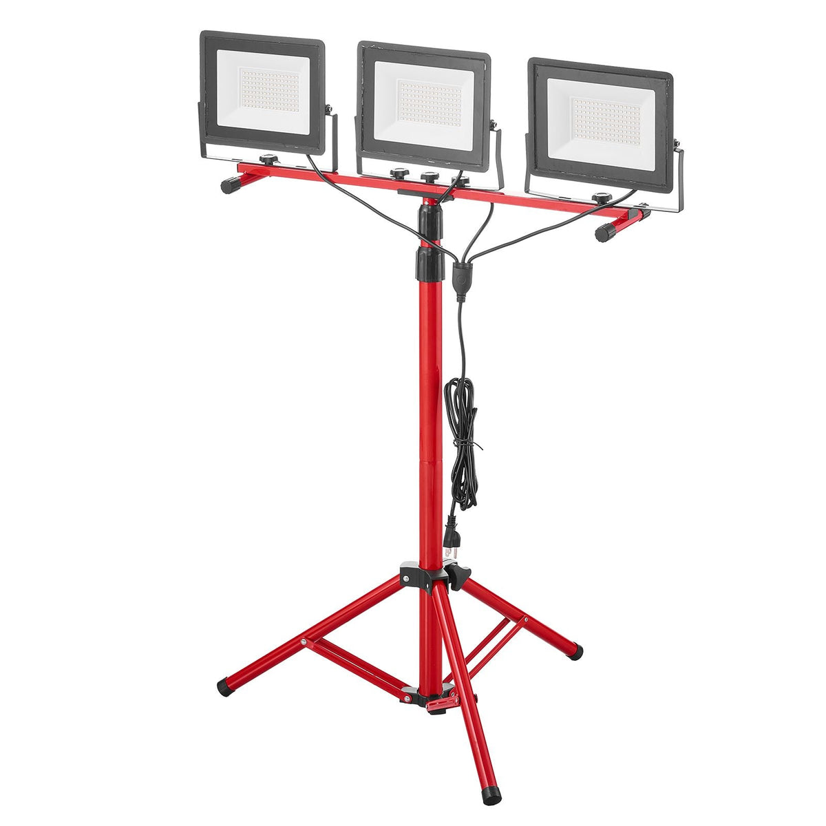 LED Work Light with Stand, 15000 Lumens, Three-Head Portable Camping Light with Individual Switch, Tripod Stand, 10.83 ft Power Cord, for Indoor Outdoor Job Site Construction, IP65 Waterproof