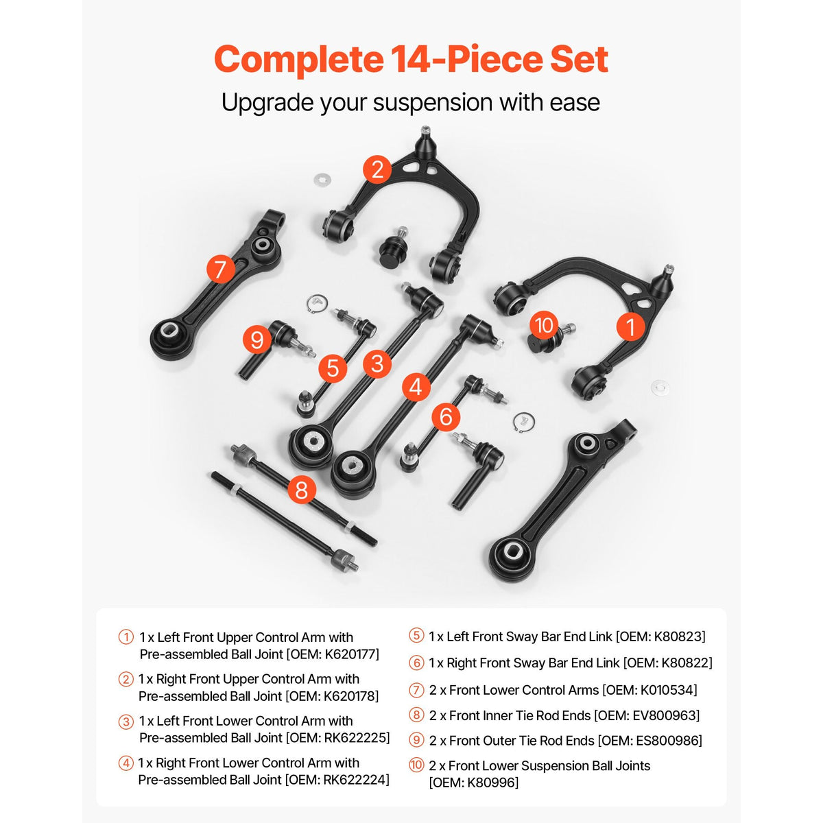 Left Right Front Upper & Lower Control Arms Kit, OEM Suspension Kit Compatible with 2011-2017 Chrysler 300 RWD, 2011-2017 Dodge Challenger RWD, 2011-2014 Dodge Charger RWD (14PCS)