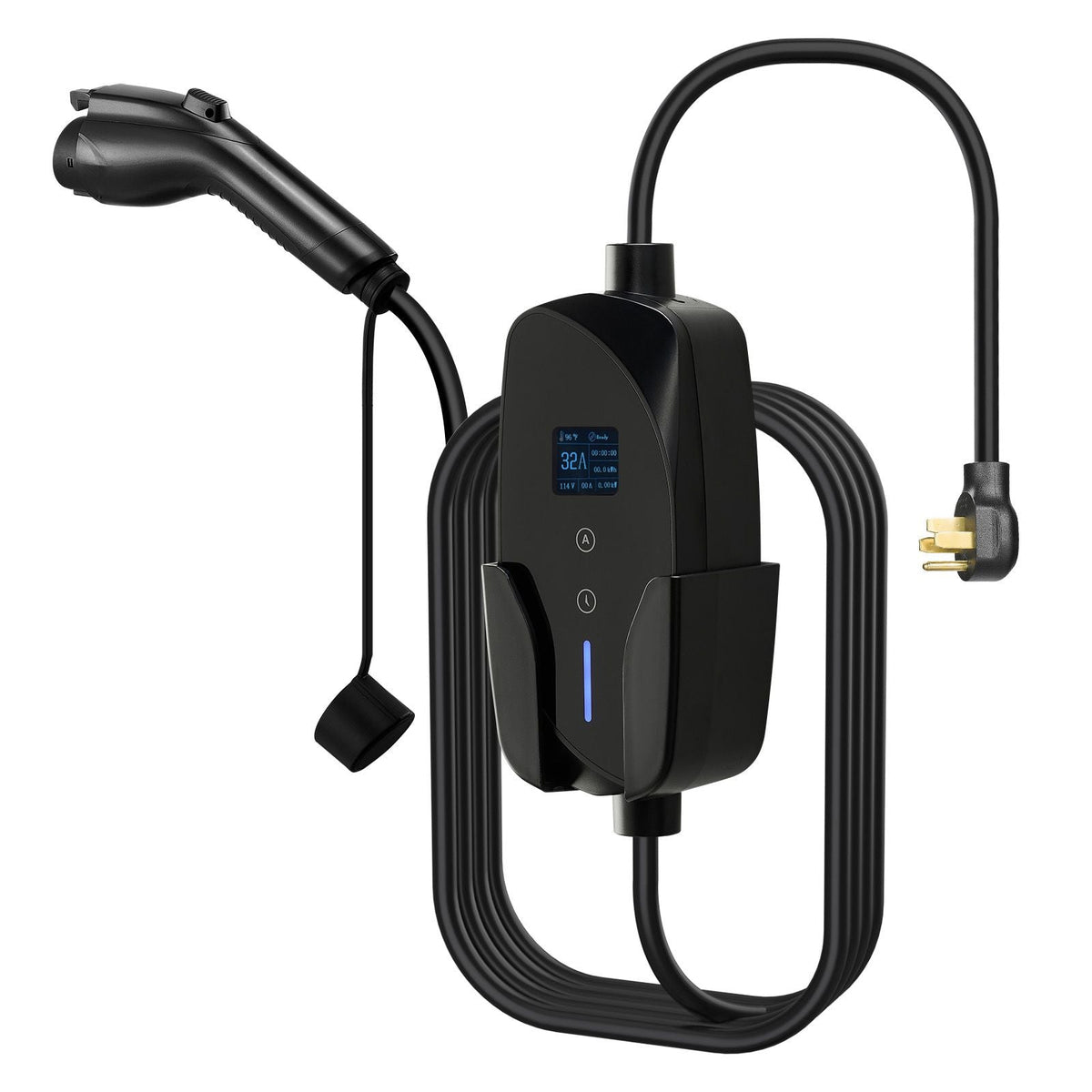Level 2 EV Charger, 32 Amp Adjustable Current, 240V Electric Vehicle Portable Charger with 25 ft Charging Cable, NEMA 14-50P Plug, LCD Display, Plug-in Home Car Charging Station for SAE J1772 EV