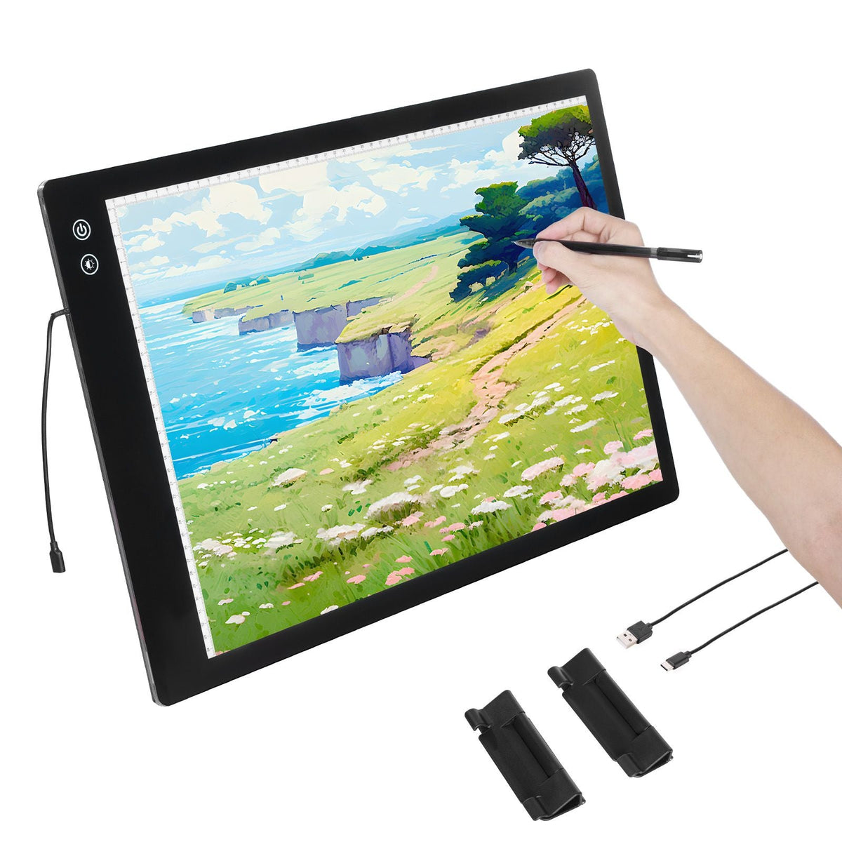Light Board, A2 LED Light Pad with 6 Level Dimmable Brightness, Rechargeable Light Table for Tracing, Light Box for Diamond Painting, Animation, Sketching, Drawing, Stenciling, Artists (Black)