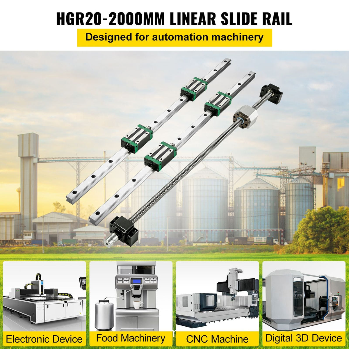 Linear Guide Rail 2Pcs HGR20-2000mm Linear Slide Rail with 1Pcs RM1605-2000mm Ballscrew with BF12/BK12 Kit Linear Slide Rail Guide Rail Square for DIY CNC Routers Lathes Mills
