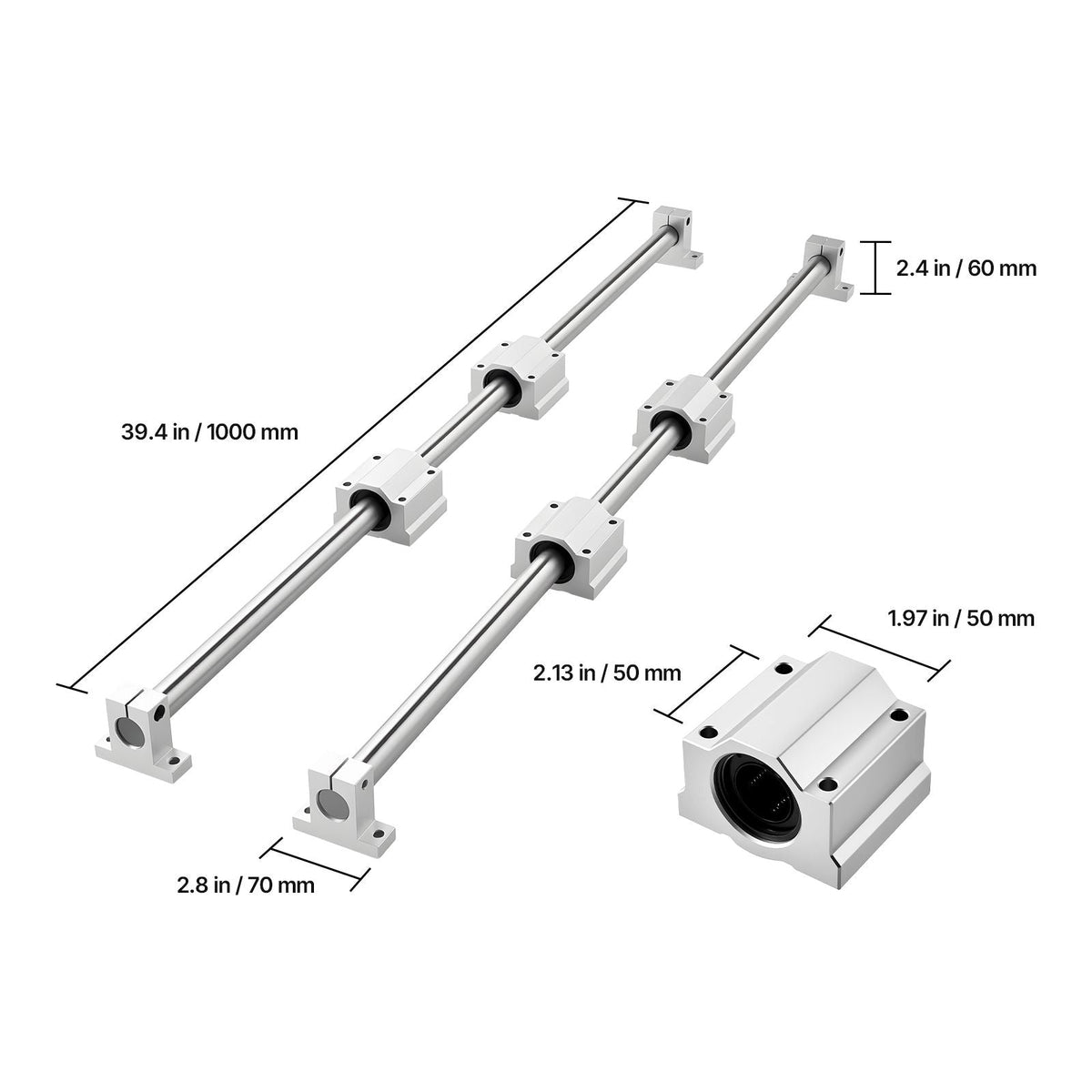 Linear Rail Kit, SFC25, 2Pcs 1000 mm (39.4 inch) Linear Motion Guide Rails and 4Pcs Bearing Slide Blocks, for DIY Engraving Machine Lathe Milling Machine Slides, DIY Training Rocker Plate