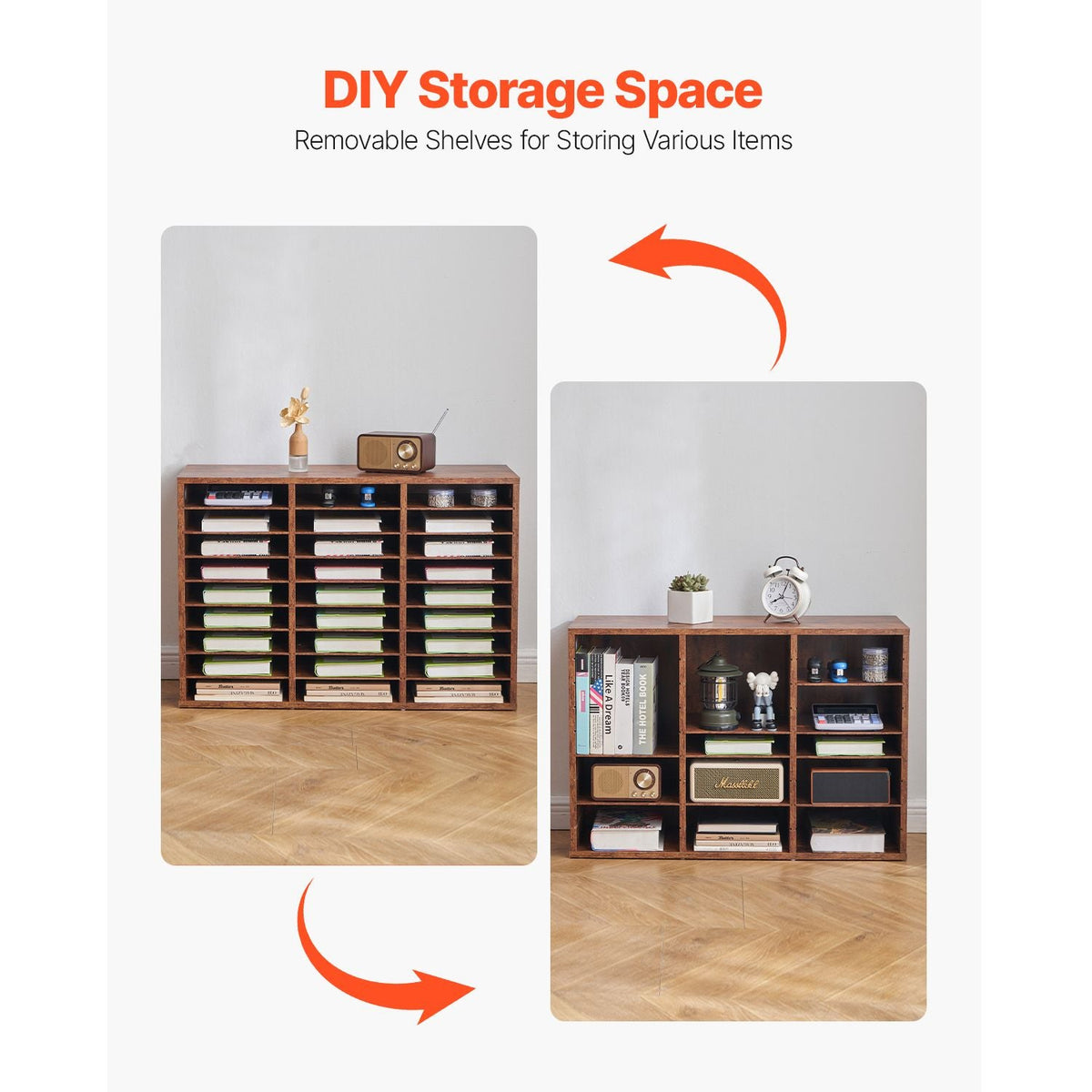 Literature Organizer, 27 Compartments Office Mailbox with Removable Shelves, Wood Mailbox Sorter Particle Board Office Home Classroom Storage, File Sorter for File, Document, Paper, Dark Brown