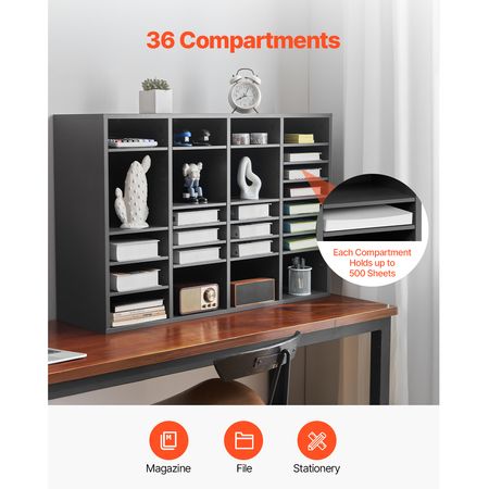 Literature Organizer, 36 Compartments Office Mailbox with Adjustable Shelves, Wooden Mailbox Sorter Medium Density Fiberboard Office Home Classroom Storage for Files, Documents, Papers, Grey