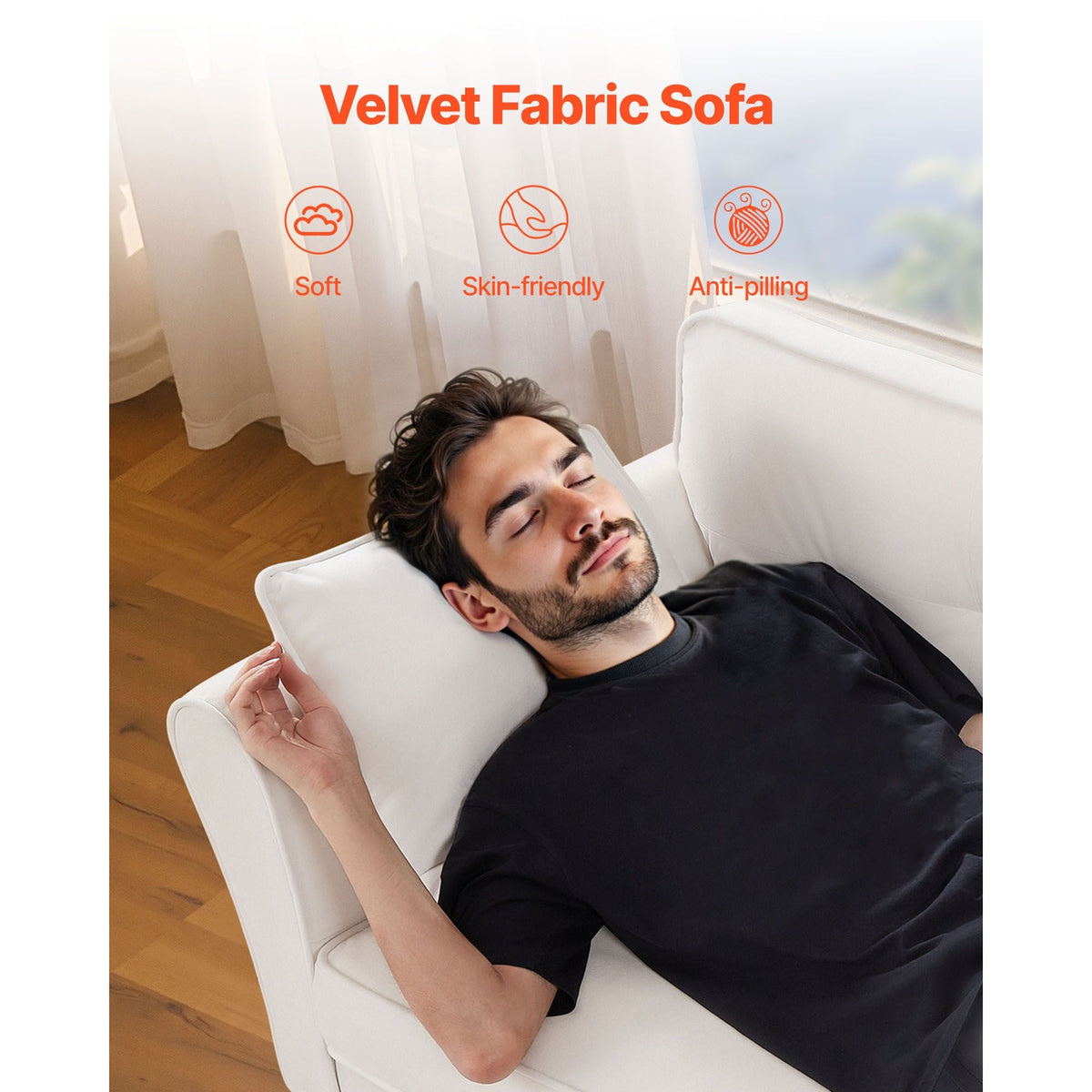 Loveseat Sofa, 69-Inch Small Sofa Couch for Living Room, Velvet Fabric 2-Seats Couch with Sinuous Spring, Soft Cushions and Sturdy Frame, Comfy Loveseat for Bedroom, Office or Apartment, White