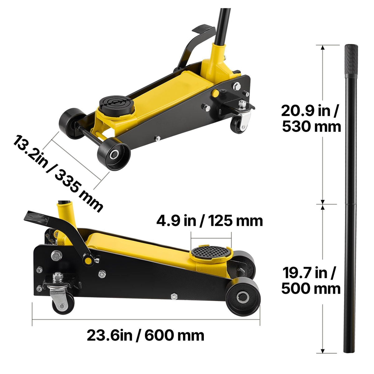 Low Profile Floor Jack, 3 Ton (6614 lbs) Capacity, Steel Racing Floor Jack with Single Piston Quick Lift Pump & Foot Pedal, Hydraulic Trolley Car Lift for SUVs, Pickups, Lifting Range 5.1"-19.7"