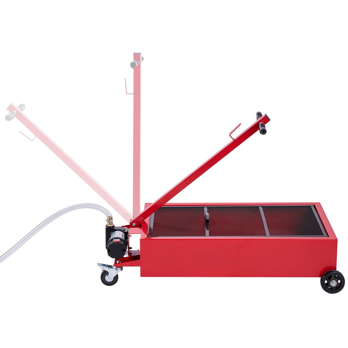 Low Profile Oil Drain Pan, 17 Gallon Capacity, Rolling Oil Drain Pan with Electric Pump, 7.2 ft Hose & T Folding Handle, Leak-proof & Corrosion-resistant, Fit for Cars, SUVs, Trucks, ATVs, Red