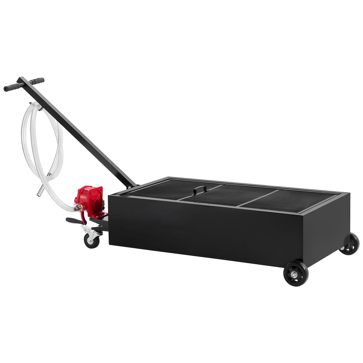Low Profile Oil Drain Pan, 25 Gallon Capacity, Rolling Oil Drain Pan with Manual Pump, 7.2 ft Hose & T Folding Handle, Leak-proof & Corrosion-resistant, Fit for Cars, SUVs, Trucks, ATVs, Black