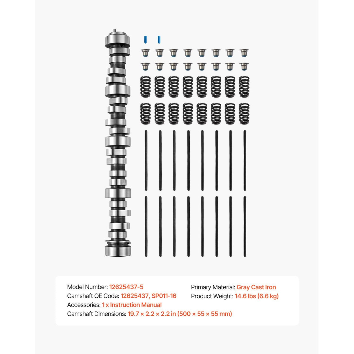 LS Truck Cam Kit, 5-Piece Set, Includes Pushrods Springs & Seals, Compatible with 1999-2013 GM Gen3/4 Norris Trucks, Fits 4.8L, 5.3L, 6.0L ,6.2L Engines, OE 12625437 SP011-16
