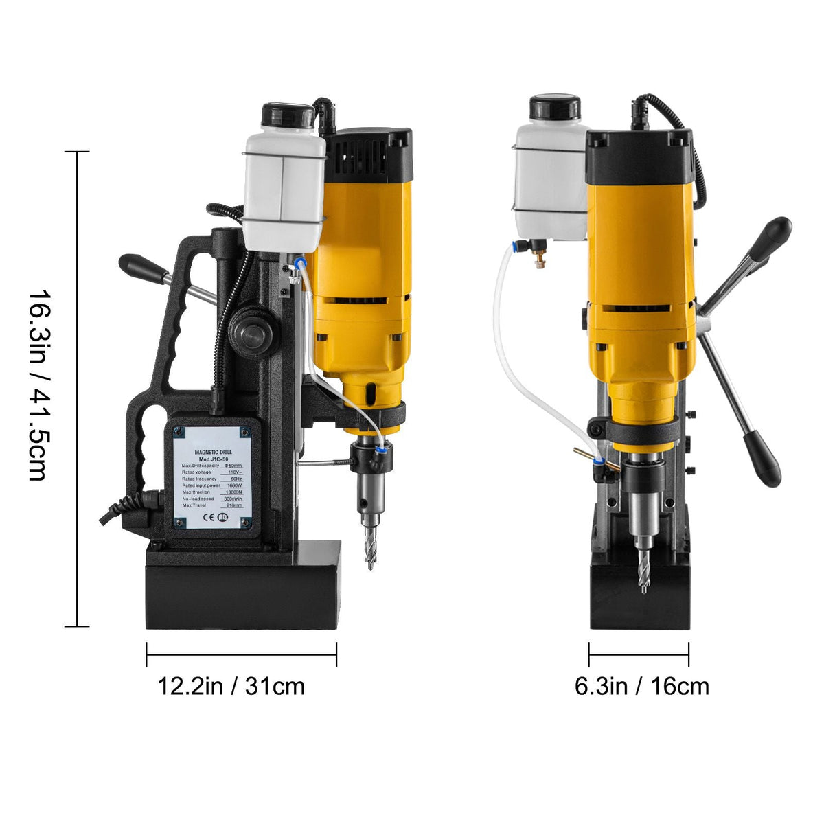 Mag Drill, 0-300 RPM Stepless Speed Electromagnetic Drill Press, 2\" Depth 2\" Dia Magnetic Core Drill, 2922lbf Boring Tool Drill Press, 1680 Watts Drill Press, Yellow and Black Drill Machine
