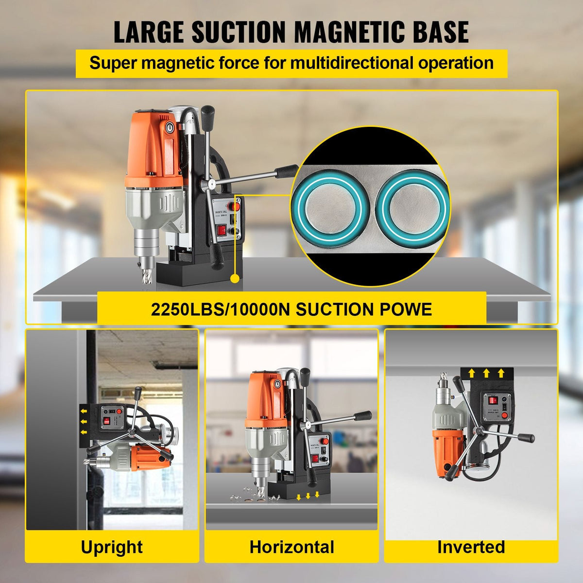 Magnetic Drill Magnetic Drilling Machine 980W, Metal Drill Press High Power 680 rpm, Multi-Function Metal Drill Press 35MM Core Drilling Machine for Drilling And Tapping