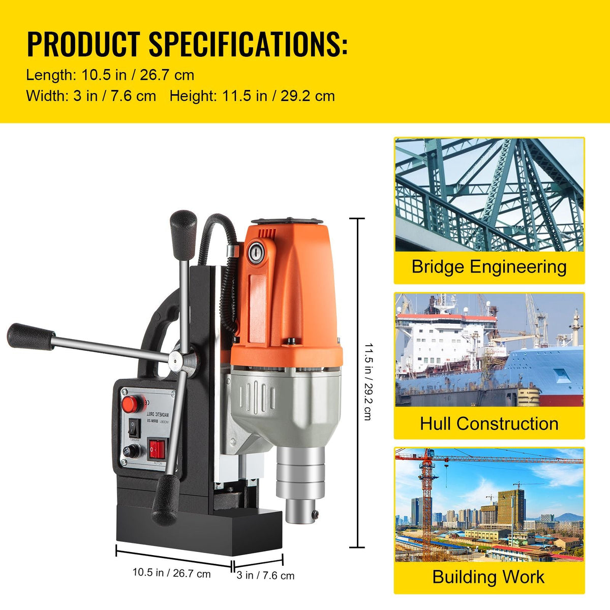 Magnetic Drill Magnetic Drilling Machine 980W, Metal Drill Press High Power 680 rpm, Multi-Function Metal Drill Press 35MM Core Drilling Machine for Drilling And Tapping