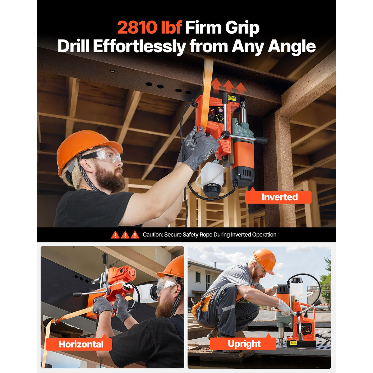 Magnetic Drill Press, 1400 W, 2 in Boring Diameter, 2810 lbf Power Portable Mag Drill Press, 0–800 RPM Adjustable Speed, with Weldon Shank, for Metal Surface, Industrial and Home Improvement