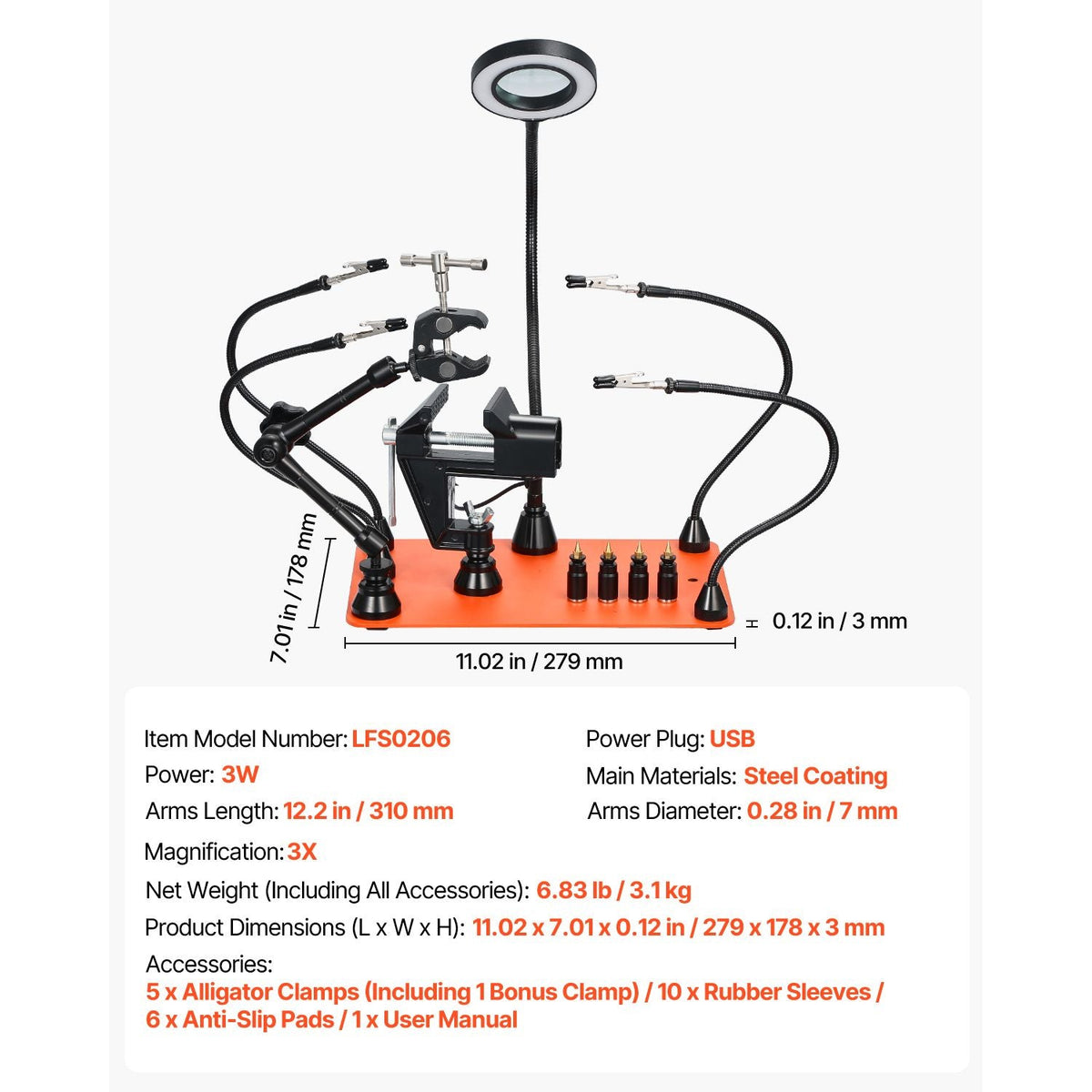 Magnetic Helping Hands Soldering Station, 4 Arms Third Hand Tool, with Vise, 3X LED Magnifying Lamp, 4 PCB Holder & 360 Hot Air Gun Holder, Soldering Helper for Electronic Repair Craft Hobby DIY