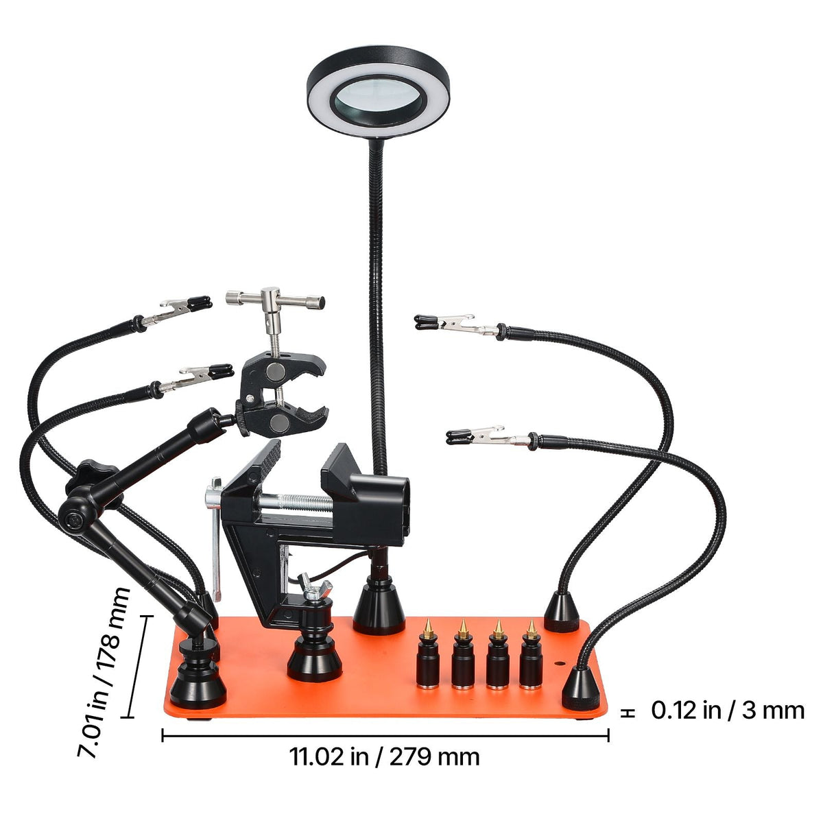 Magnetic Helping Hands Soldering Station, 4 Arms Third Hand Tool, with Vise, 3X LED Magnifying Lamp, 4 PCB Holder & 360 Hot Air Gun Holder, Soldering Helper for Electronic Repair Craft Hobby DIY