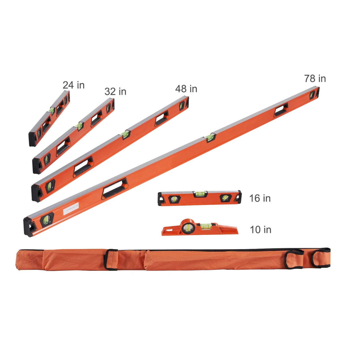 Magnetic Torpedo Level, 78/48/32/24/16/10 in Mechanical Level Set, Bubble Vials Ruler for 45/90/180 Degree, Aluminum Alloy Leveler Tool w/ Viewing Window, Shock-Resistant for Plumbing, Wood
