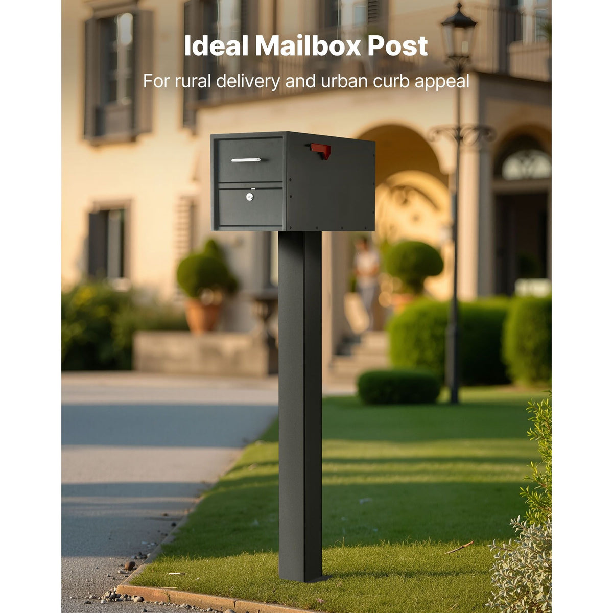 Mailbox Post, 43 x 4 x 4 Inches, Steel In-Ground Mounting Mail Box Stand with Powder Coating Surface, Heavy Duty Metal Post Sleeve Kit for Outside Curbside Residential Use, Easy Install, Black