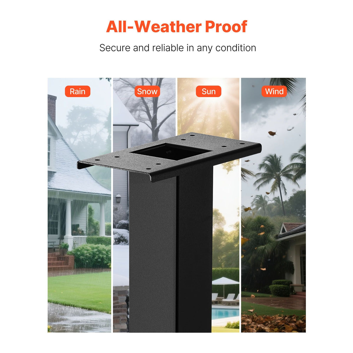 Mailbox Post, 43 x 4 x 4 Inches, Steel In-Ground Mounting Mail Box Stand with Universal Plate Bracket, Heavy Duty Metal Post Sleeve Kit for Outside Curbside Residential Use, Powder Coated Black