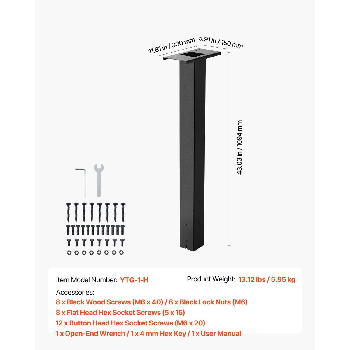 Mailbox Post, 43 x 4 x 4 Inches, Steel In-Ground Mounting Mail Box Stand with Universal Plate Bracket, Heavy Duty Metal Post Sleeve Kit for Outside Curbside Residential Use, Powder Coated Black