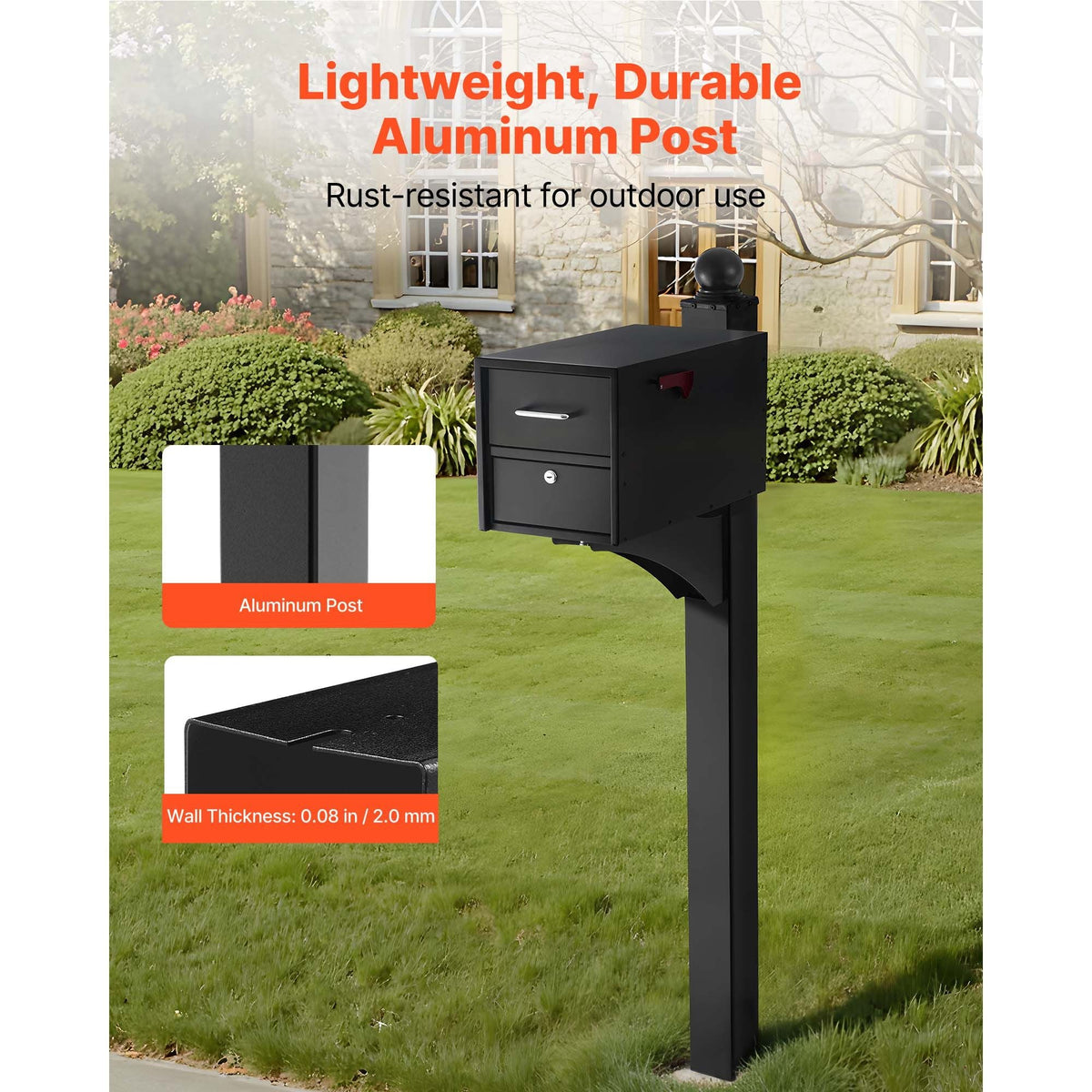 Mailbox Post, 56 x 4 x 4 Inches, Aluminum In-Ground Mounting Mail Box Stand with Universal Plate Bracket, Heavy Duty Metal Post Sleeve Kit for Outside Curbside Residential, Powder Coated Black