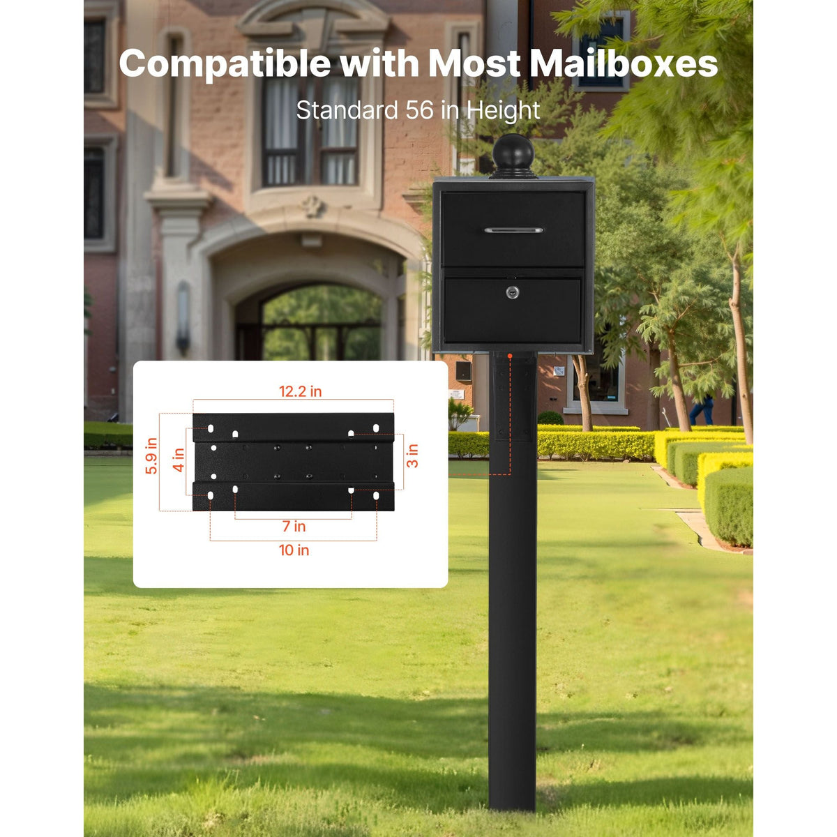 Mailbox Post, 56 x 4 x 4 Inches, Aluminum In-Ground Mounting Mail Box Stand with Universal Plate Bracket, Heavy Duty Metal Post Sleeve Kit for Outside Curbside Residential, Powder Coated Black