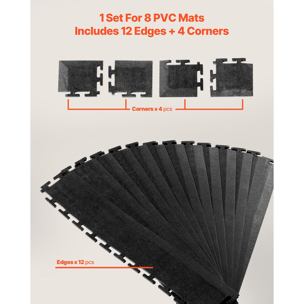 Male Garage Floors Transition Edge Kit, 12 Edges and 4 Corners, Sturdy PVC Interlocking Modular Garage Floor Edging Slip-resistant, Compatible Only with 4-Sided Interlocking Mats, Black