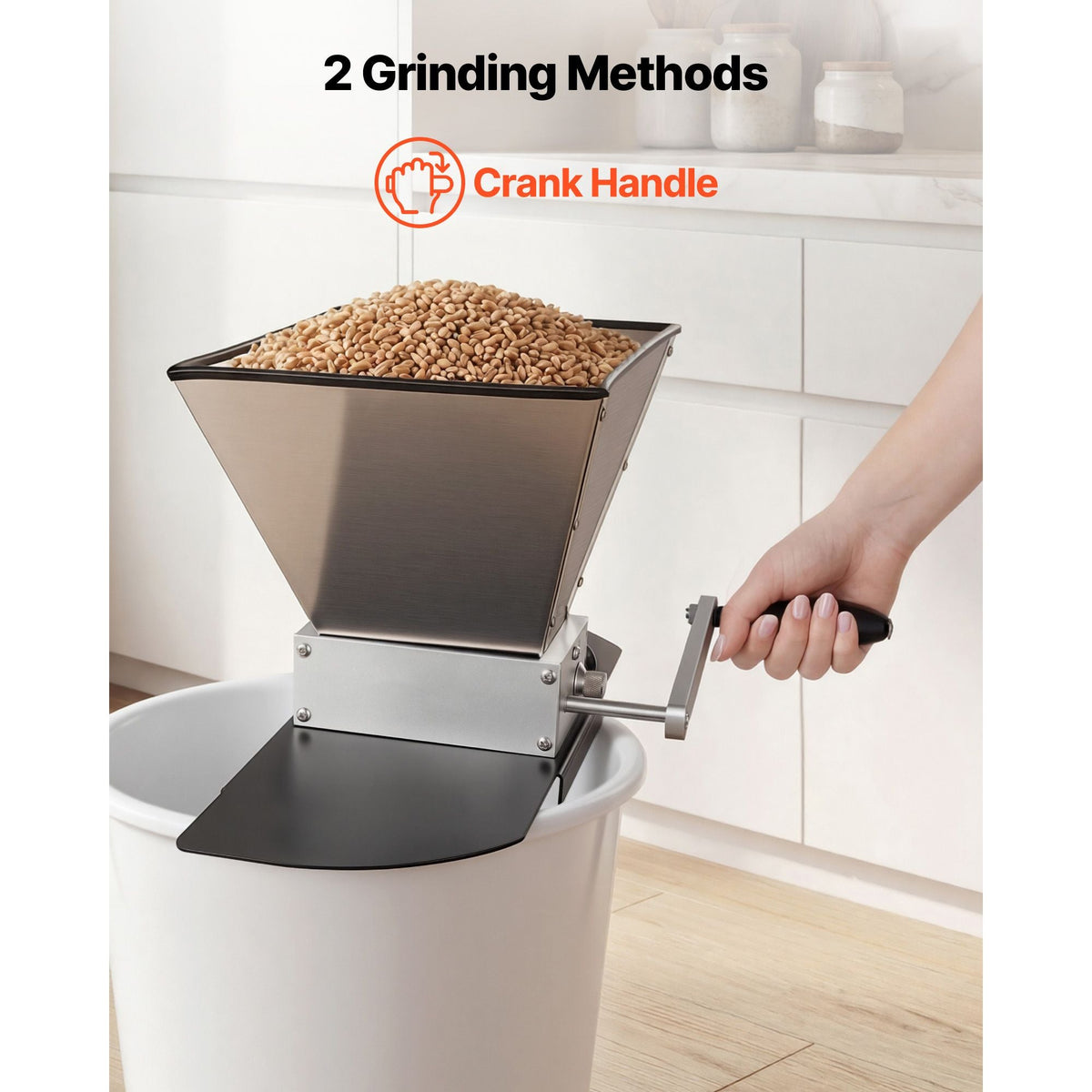 Manual Grain Mill, Homebrew Malt Grinder, Adjustable Barley Mill Crusher for Wheat Beer Brewing - with 2 Stainless Steel Rollers, 1.06 Gallon Hopper & Metal Base Plate