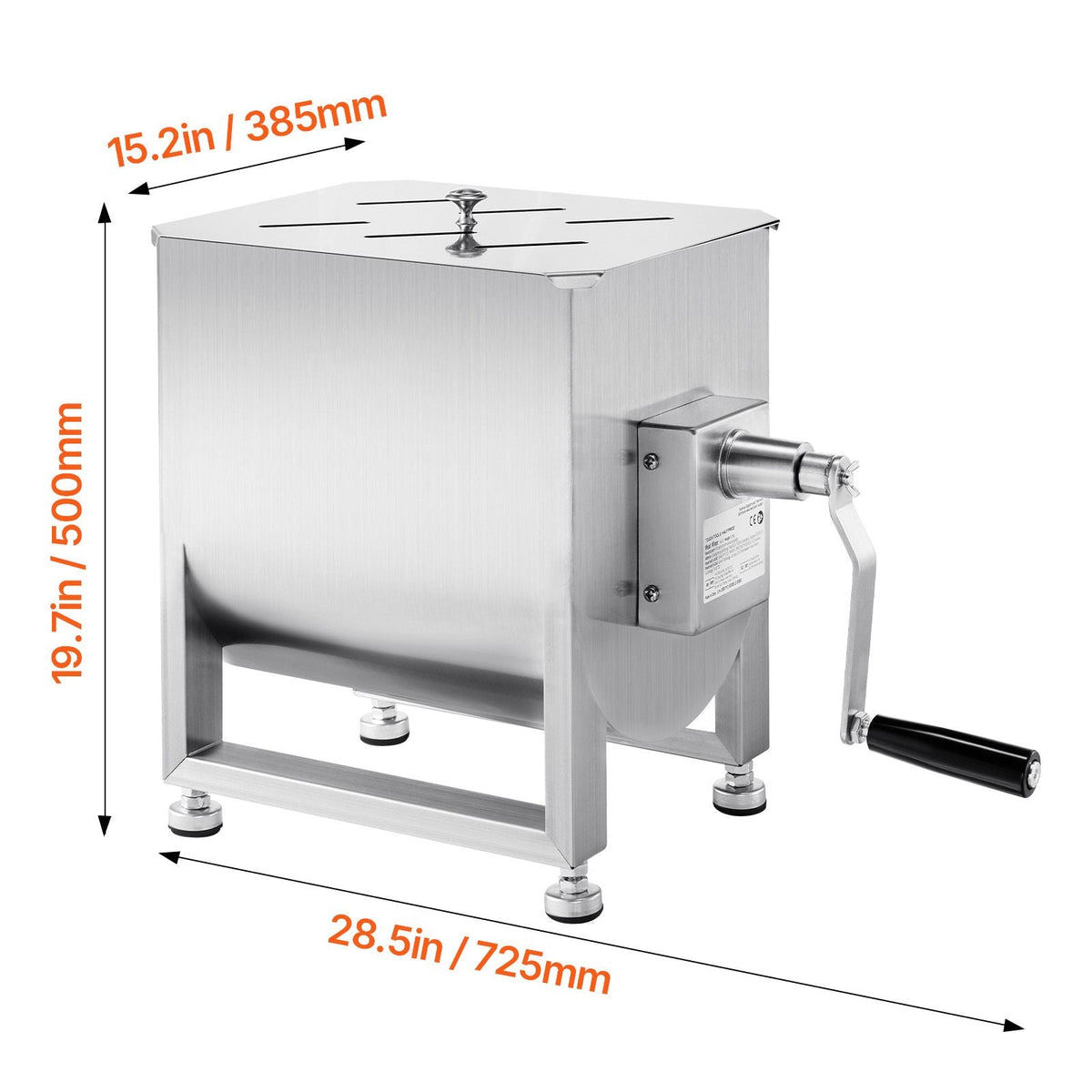 Manual Meat Mixer, 60L Fixed Tank Meat Processing Equipment(Mixing Max 120LBS for Meat), Stainless Steel Meat Mixer, Sausage Mixer Machine with Lid Handle Gear Reducer, Ground Beef Hand Mixer
