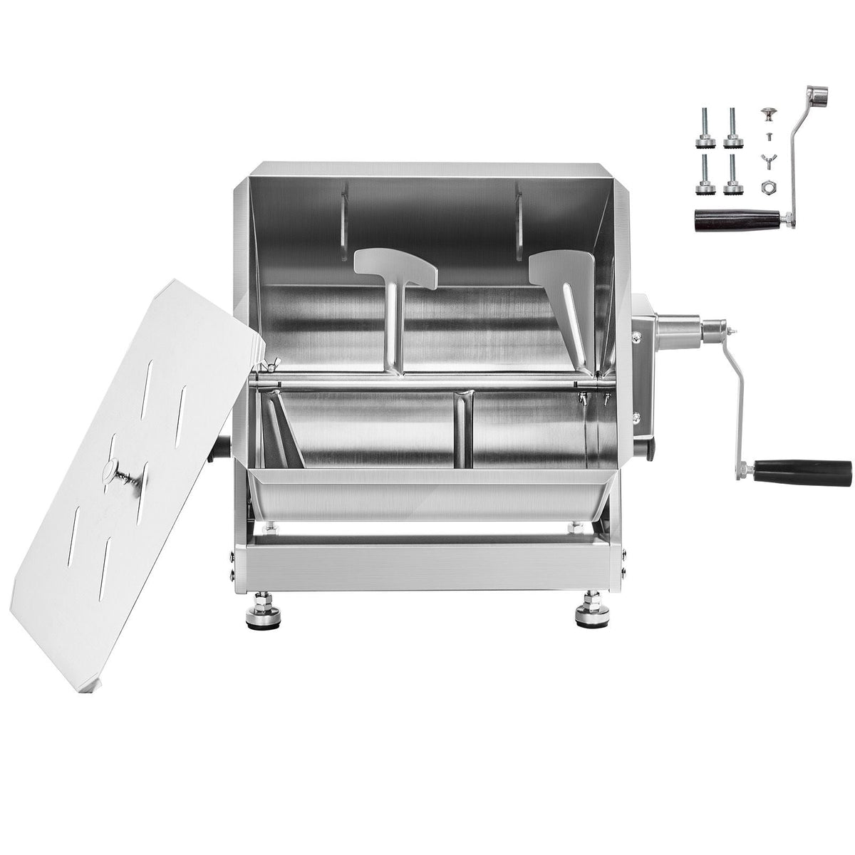 Manual Meat Mixer, 60L Tilt Tank Meat Processing Equipment(Mixing Max 60LBS for Meat), Stainless Steel Meat Mixer, Sausage Mixer Machine with Lid Handle Gear Reducer, Ground Beef Hand Mixer