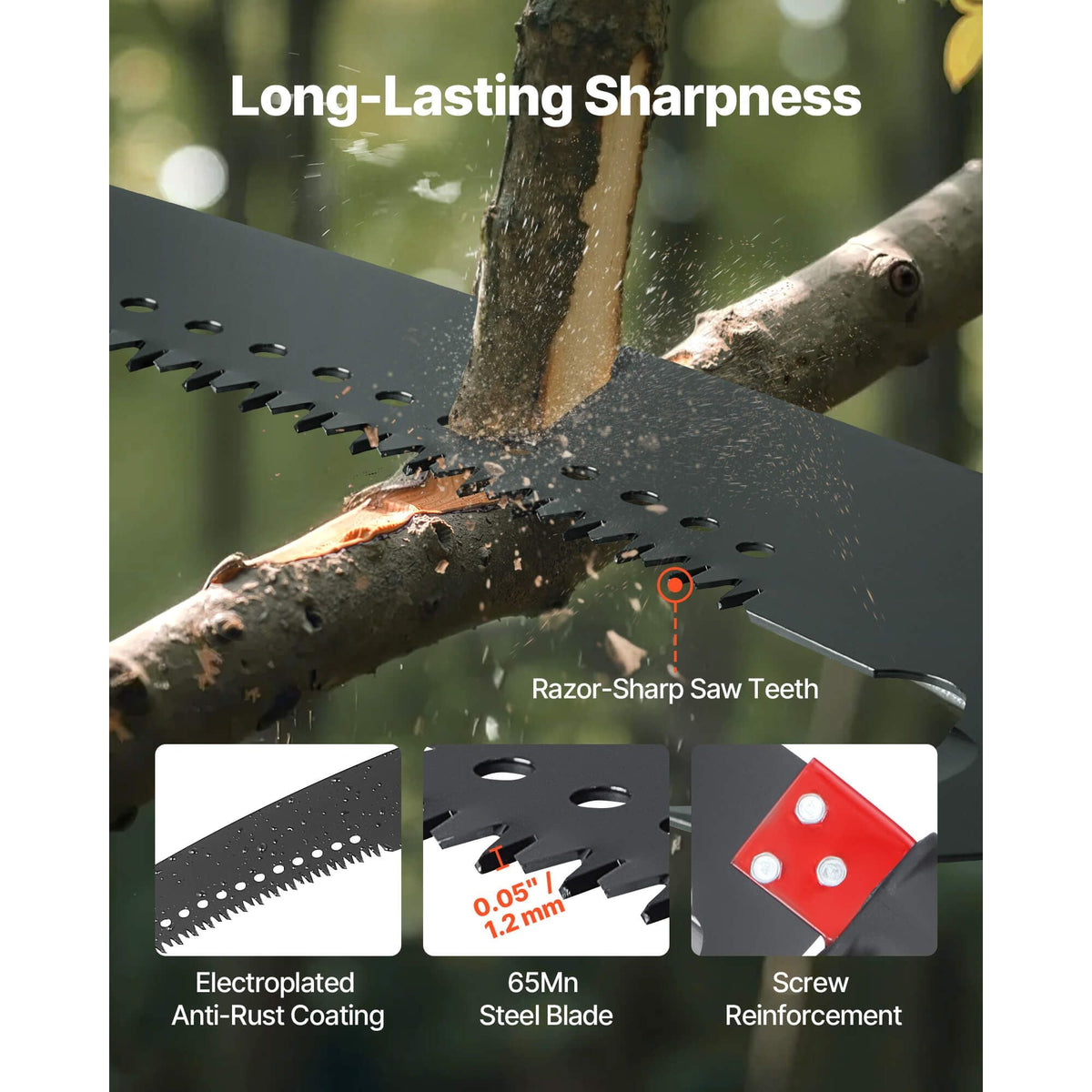 Manual Pole Saw, 3.87-27 ft Extendable Pole Tree Pruner, Sharp 65Mn Steel Blade, Lightweight Fiberglass Handle Pole, Double-Hook Saw for High Branch Trimming, Pruning Tool for Palms, Shrubs