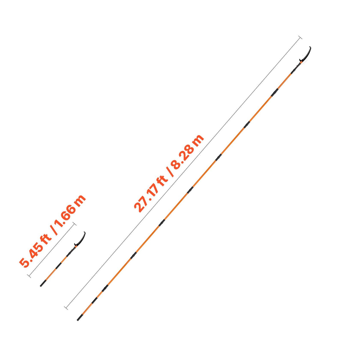 Manual Pole Saw, 4.46-26.4 ft Extendable Tree Pruner, Sharp 65Mn Steel Blade, Lightweight Fiberglass Handle Pole, Two Double-Hook Saws for High Branch Trimming, Pruning Tool for Palms, Shrubs