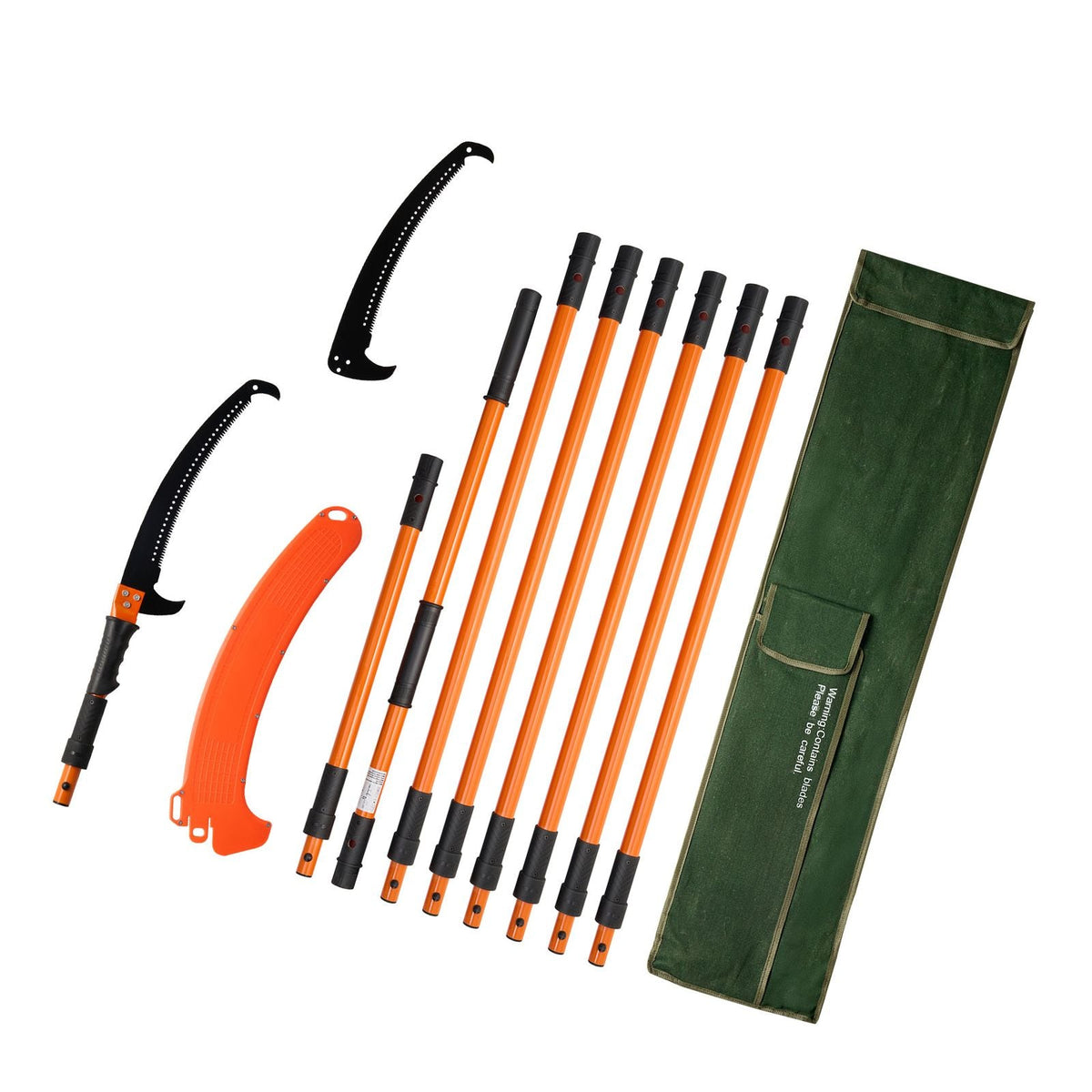 Manual Pole Saw, 4.46-26.4 ft Extendable Tree Pruner, Sharp 65Mn Steel Blade, Lightweight Fiberglass Handle Pole, Two Double-Hook Saws for High Branch Trimming, Pruning Tool for Palms, Shrubs