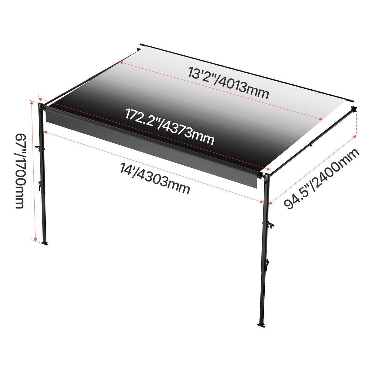 Manual RV Awning Complete Kit, 14' Retractable Awning with Aluminum Alloy Frame, Outdoor Trailer Awning, Fit for Most RVs(Black Fade)