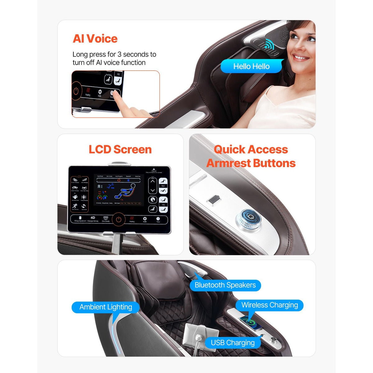 Massage Chair, 4D Full Body Zero Gravity Recliner with SL Track, Yoga Stretch, AI Voice Control, Heat, Foot Roller, Retractable Pedal, 36 Airbags, LCD, Armrest Controls, Rolling Base