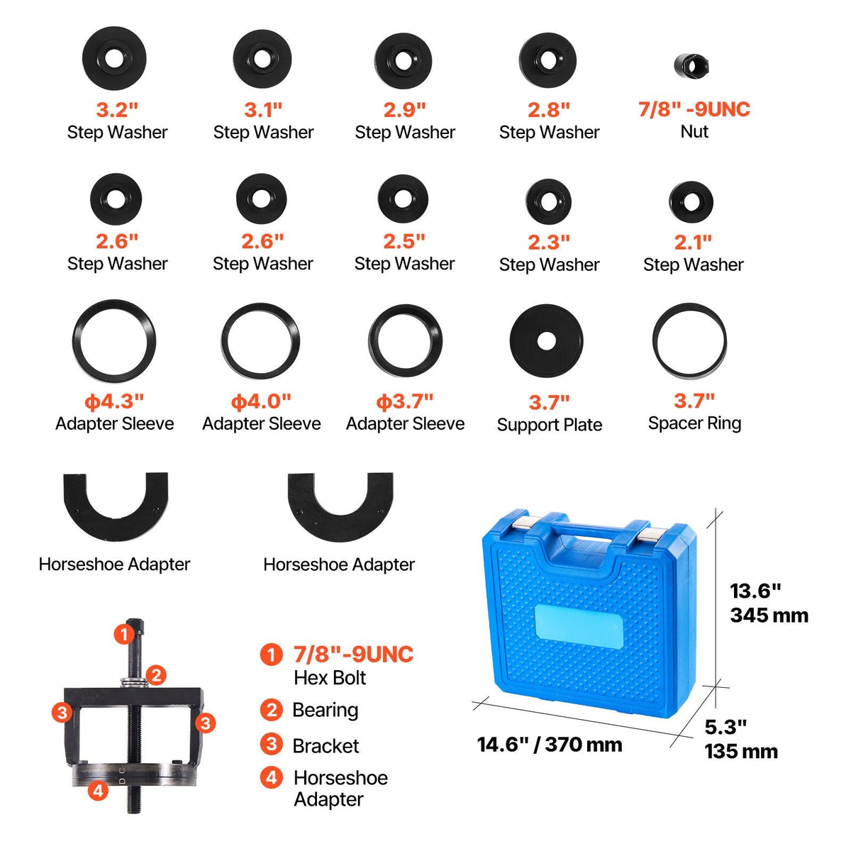 Master Wheel Hub & Bearing Remover & Installer Kit, Fits Most Front-Wheel Drive Vehicles, Front Wheel Bearing Removal Tool, Wheel Bearing Installer Kit, Easy Bearing Swaps with No Press Required
