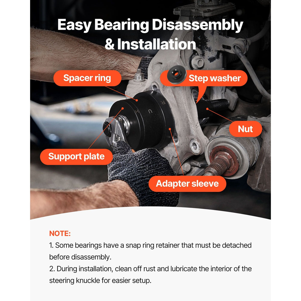 Master Wheel Hub & Bearing Remover & Installer Kit, Fits Most Front-Wheel Drive Vehicles, Front Wheel Bearing Removal Tool, Wheel Bearing Installer Kit, Easy Bearing Swaps with No Press Required
